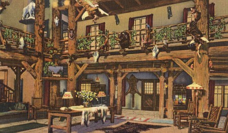 original interior of the lewis glacier lodge